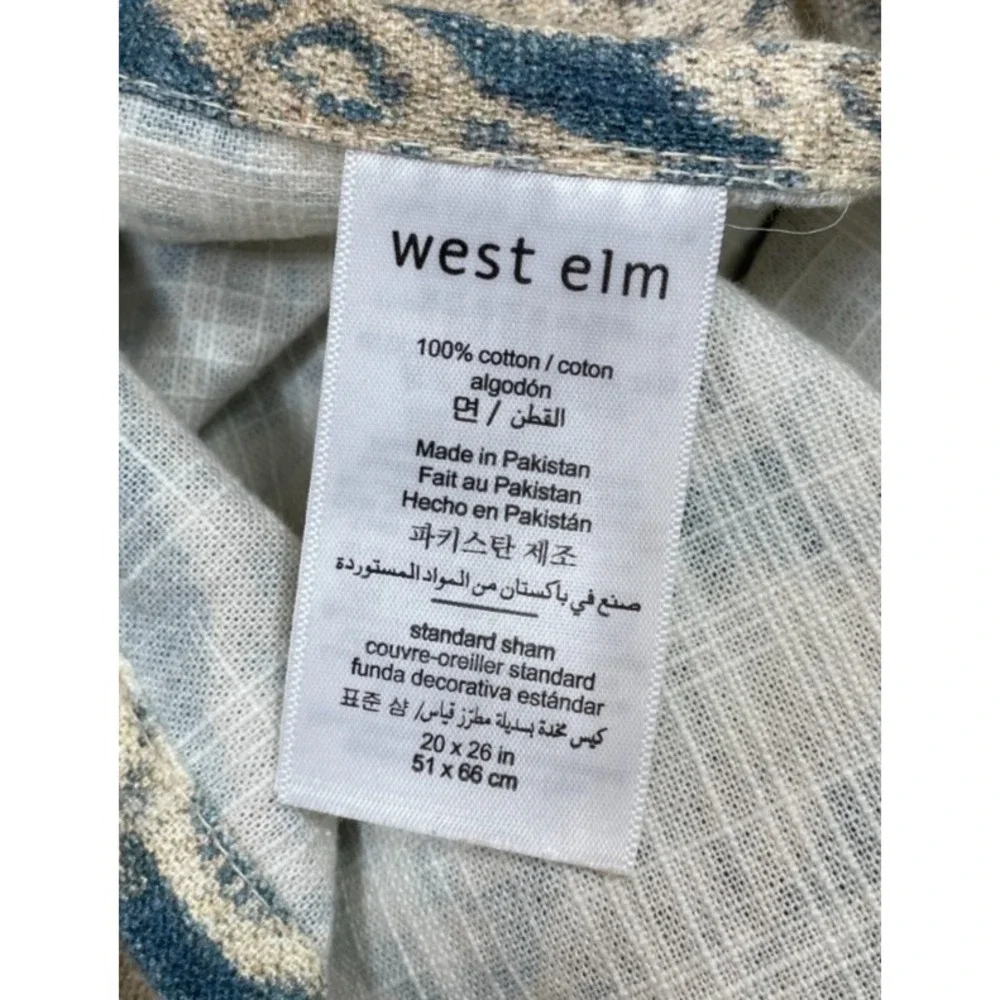 2 West Elm Peyton Ikat Standard Shams Marina Blue Tan Beige Cotton Boho Pillow